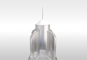 Front view of a syringe needle